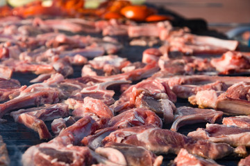 cooking grills on the grill in the open air