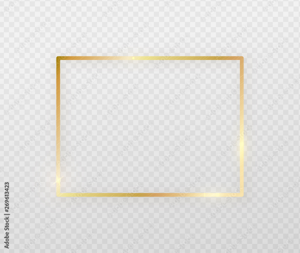 Poster golden border frame with light shadow and light affects. gold decoration in minimal style. graphic m