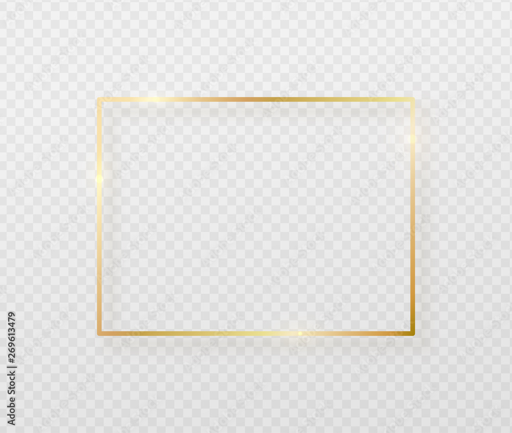 Poster golden border frame with light shadow and light affects. gold decoration in minimal style. graphic m