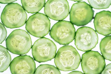 Cucumber slices isolated on the white background.