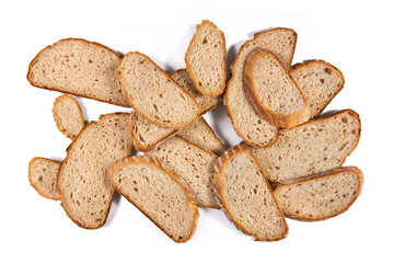Bunch of rye bread slices on white