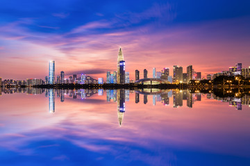 Fototapeta premium Shenzhen Bay Park, China, Guangdong Province, China skyline night view