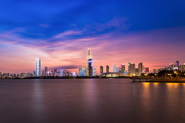 Fototapeta premium Shenzhen Bay Park, China, Guangdong Province, China skyline night view