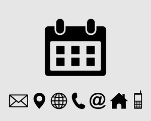calendar icon flat symbol vector, with contact us set icon