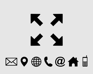 Full Screen icon flat symbol vector, with contact us set vector
