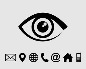 eye icon symbols vector, with contact us set icon