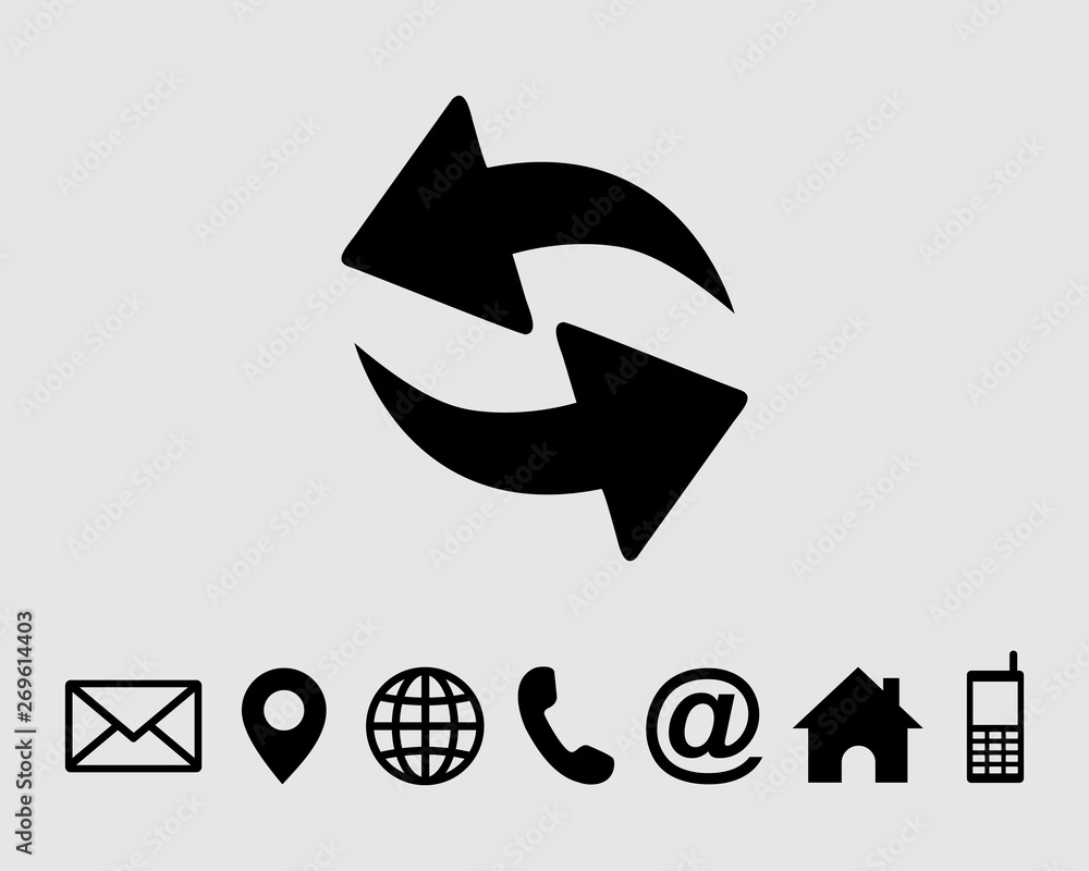 Poster refresh, reload icon vector with contact us set icon