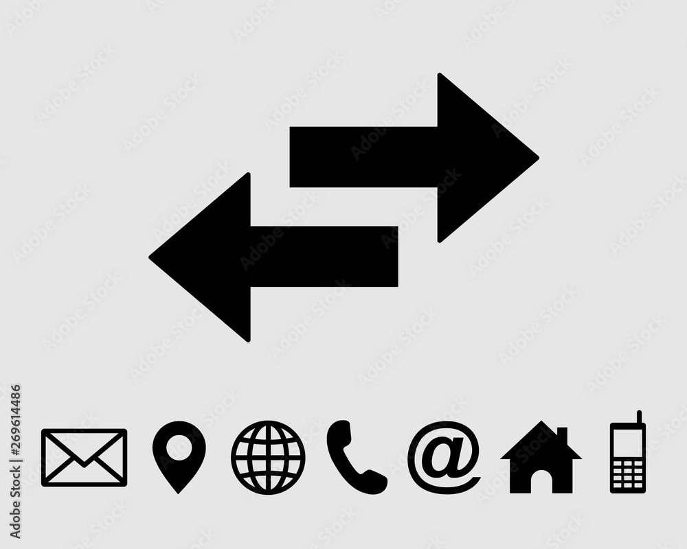 Poster switch arrows for web icon flat symbol vector, with contact us set icon