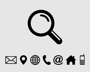 Search icon, search symbol vector with contact us set icon
