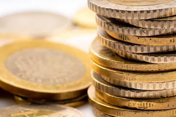 coins stacked on each other in different positions.