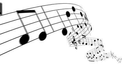 Beautiful Music Notes Flowing on White Background Like a Melody Seamless. Looped 3d Animation with Alpha Mask. 4k Ultra HD 3840x2160