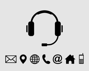 Headphone icon symbol vector, with contact us set icon