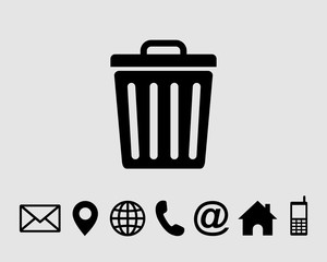 trash icon, delete symbol vector, with contact us set icon