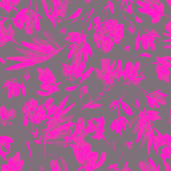 Fototapeta na wymiar Seamless abstract watercolor floral pattern. Hand drawing ink. Fashionable floral design. Background for textile, paper and other print and web projects.
