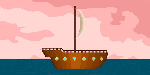 Side view of a sailboat in a landscape - Vector