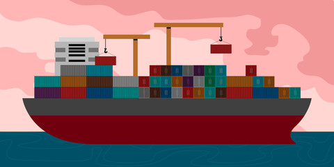 Side view of a cargo ship in a landscape - Vector