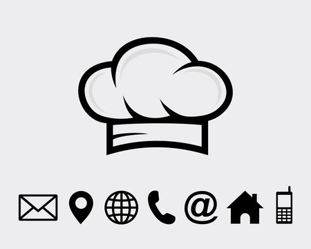 Chef hat icon symbol vector, with contact us set icon