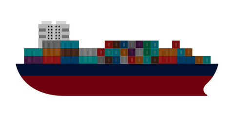 Isolated side view of a cargo ship - Vector