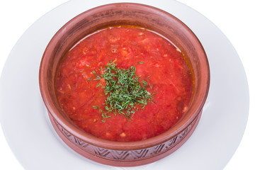 An isolated plate of borscht