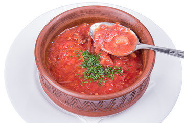 An isolated plate of borscht