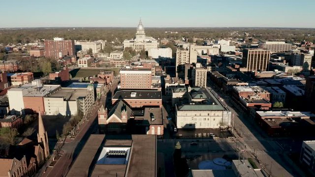 Aerial View Sliding Left Over Buildings and Downtown Springfield Illinois