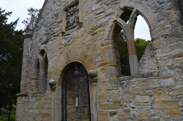 17th century chapel with gravestones of former residents of Balcarres House and Gardens, Colinsburgh, Fife, Scotland, May 2019.