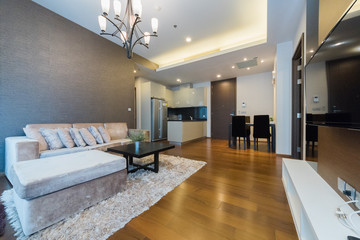 Luxury open plan apartment interior.