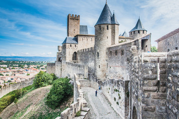 Fototapeta na wymiar Ramparts of the Medieval City of Carcassonne in France