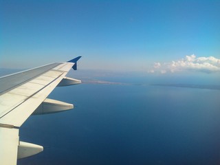 Fototapeta na wymiar The beautiful view from airplane window, Cyprus