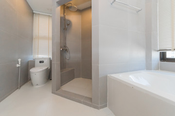 Toilet bowl in modern bathroom interior