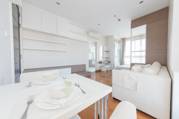 Modern interior design in small apartment.