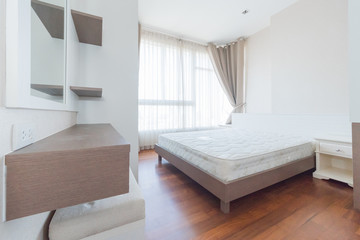 Bedroom interior, evening lighting