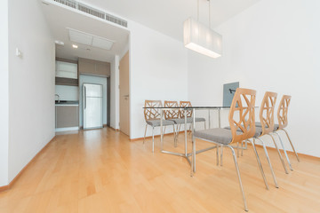 Naklejka na ściany i meble Kitchen interior with timber benchtop, decor and tiled splashback. Modern kitchen interior.