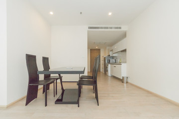 Kitchen interior with timber benchtop, decor and tiled splashback. Modern kitchen interior.