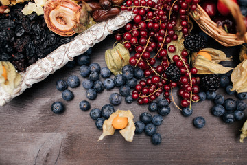 fresh blueberries, currants, blackberries, cranberries and raspberries