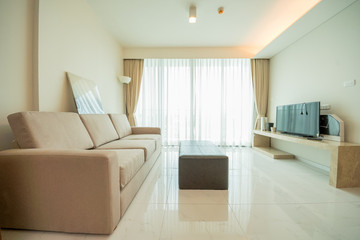 beautiful living room with white sofa
