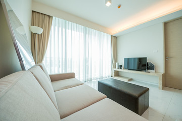 beautiful living room with white sofa