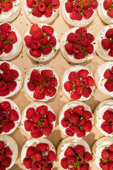 Super fresh pavlova dessert made from whipped egg whites with fresh raspberries and pistachios. Sugar meringue.