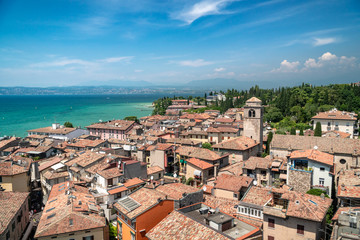 Scenic view of Sirmione town and Lake Garda, Italy