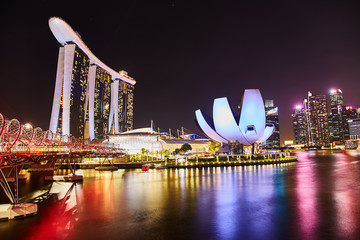 Fototapeta premium 2019 march 19, Singapore - Cityscape night scenery of colorful the buildings in downtown