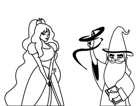 beautiful princess with wizard of tales characters