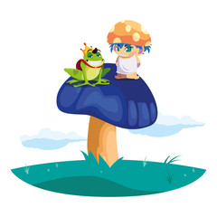Obraz na płótnie Canvas toad prince and fungu elf in garden