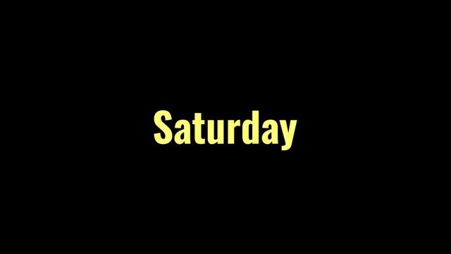 Computer generated animation showing the "Friday" text transforming into a large number of moving cubes with subsequent transformation into the "Saturday" text. On black, followed by alpha matte.