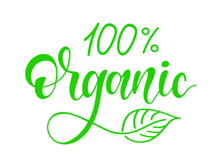 Fototapeta premium Hand sketched 100% Organic lettering typography. Concept for farmers market, organic food. Packaging design style. Calligraphy badge, icon, logo, banner, tag.