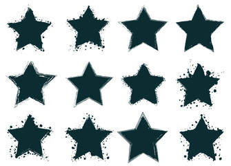 Set of creative grunge stars banners, frames, stickers, backgrounds. Hand drawn textures and design elements. Place for text, information, quote