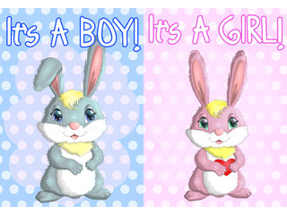 Baby Shower greeting card with babies boy and girl