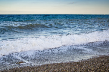 Seascape, view of beach and sea waves