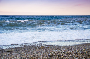 Seascape, view of beach and sea waves