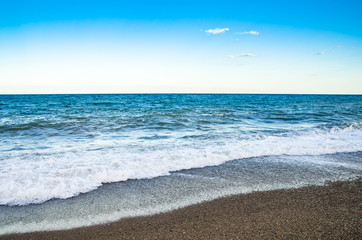 Seascape, view of beach and sea waves