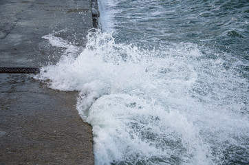 Seascape, view of sea waves along promenade
